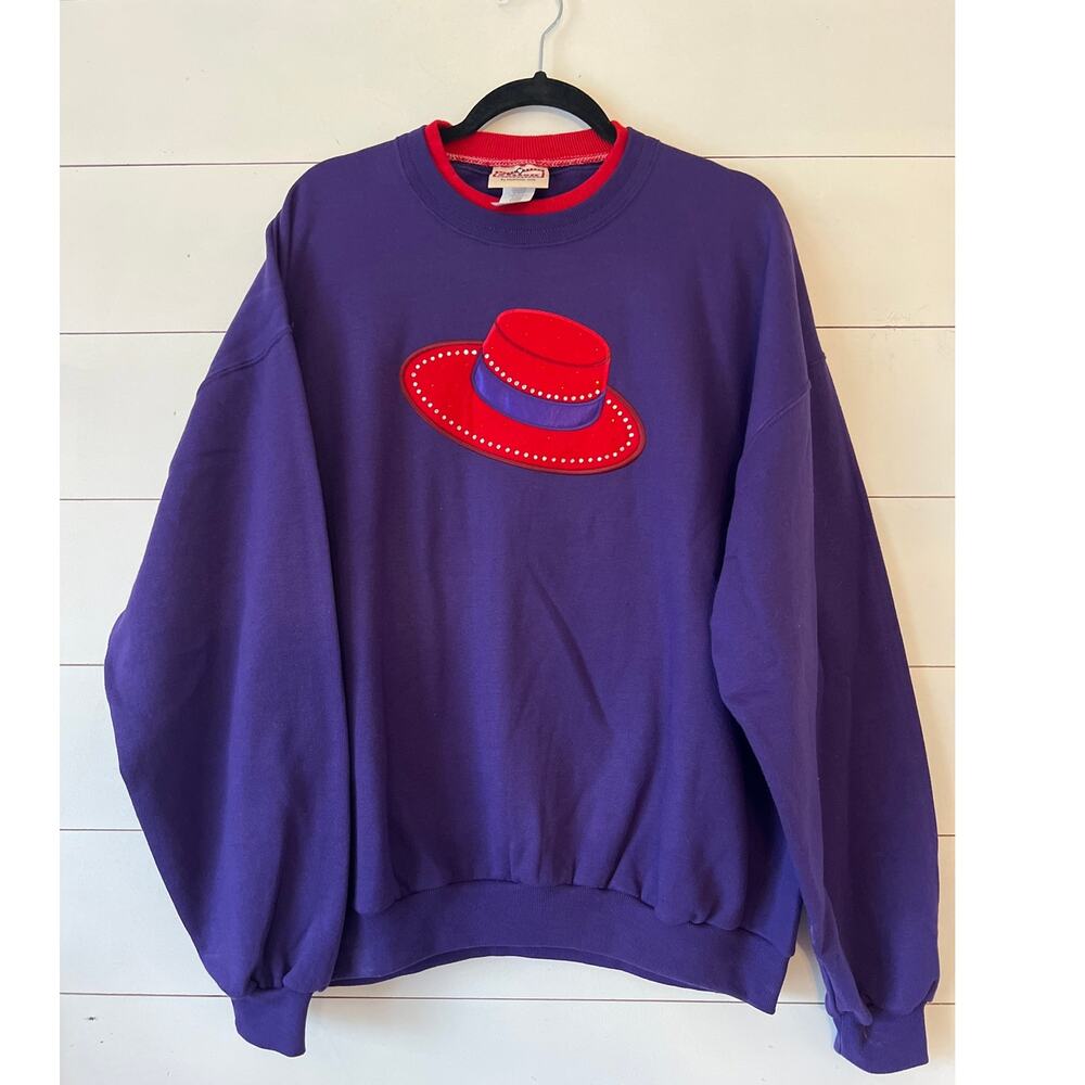 Top Stitch Vintage Red Hat Purple Crewneck Sweatshirt XL